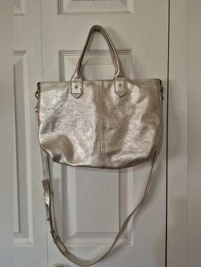 American Eagle Urban Outfitters Italian Leather Silver Tote